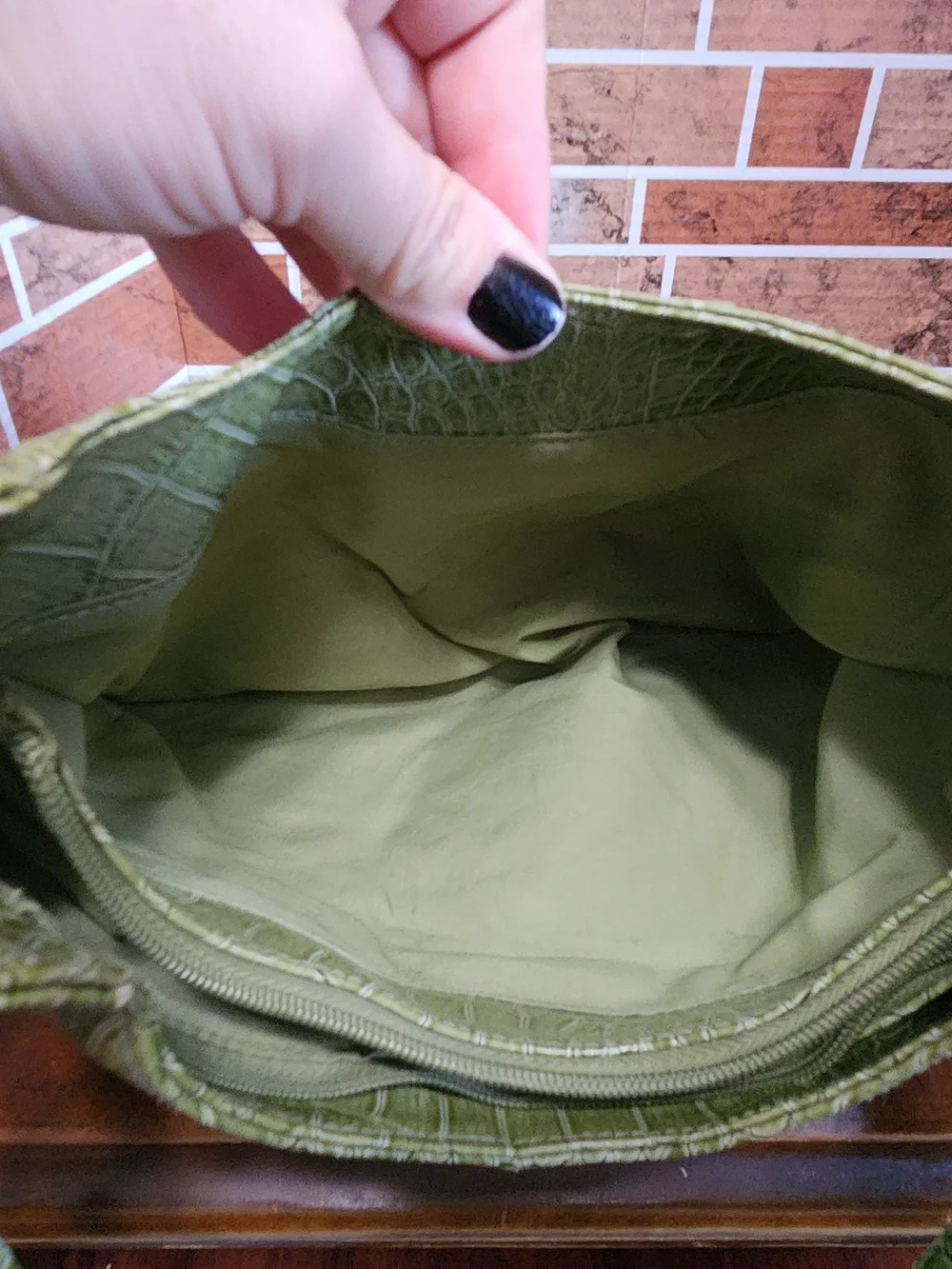 George Light Green Croc-Embossed Hobo with Silver Medallion